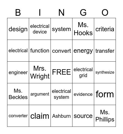 Unit 1 Vocab Bingo Card