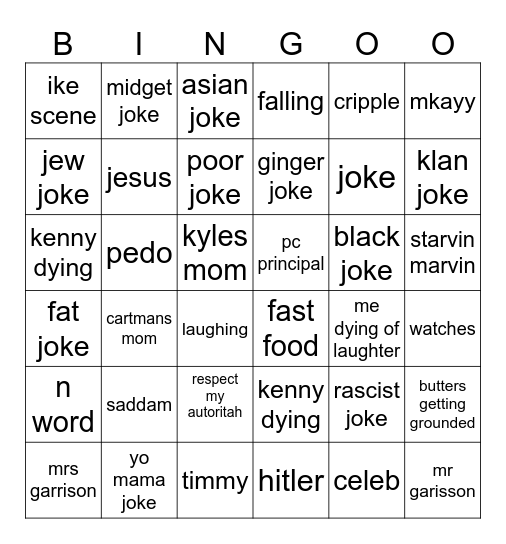 south park Bingo Card
