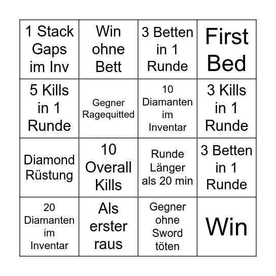 Bedwars Bingo Challange Bingo Card