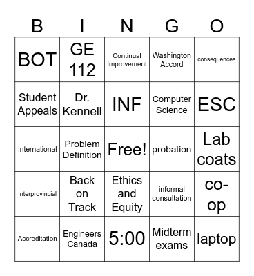 102 Academic Program Bingo Card
