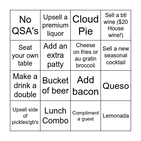 On a Tuesday Bingo Card