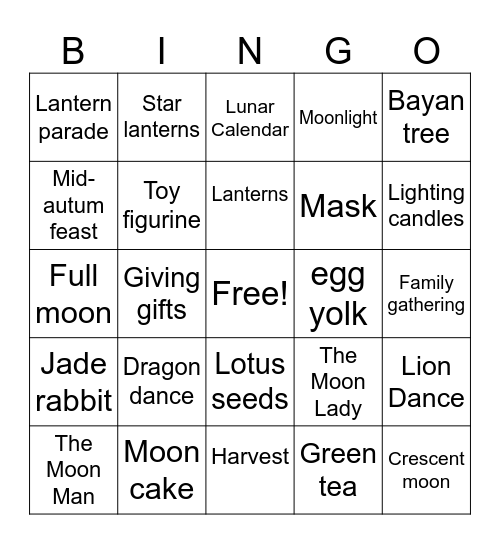 Mid autum festiva Bingo Card