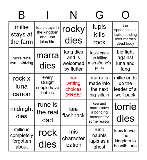COTW Speedpaint Bingo Card