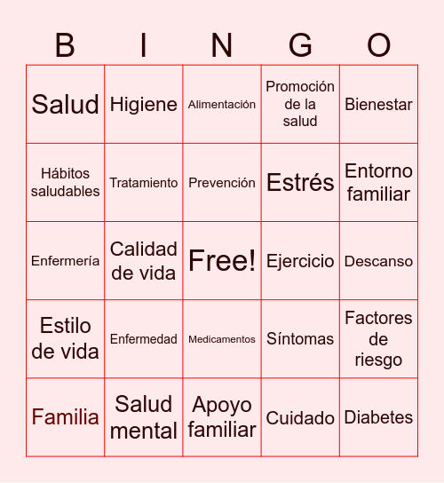 “SALUD Y ENFERMEDAD EN LA FAMILIA” Bingo Card