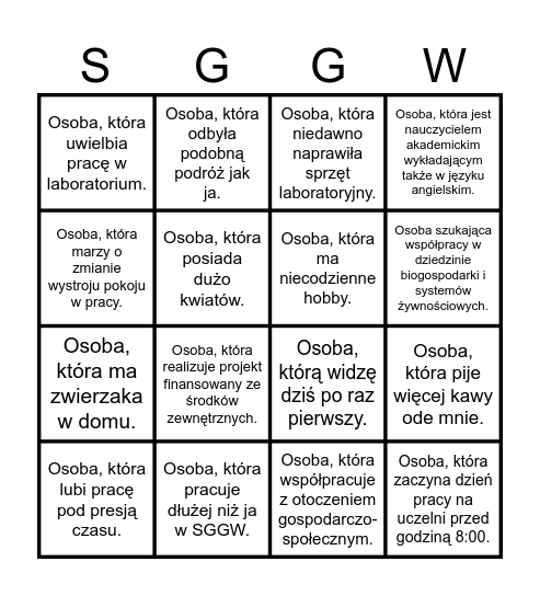 Integracyjne Bingo Card