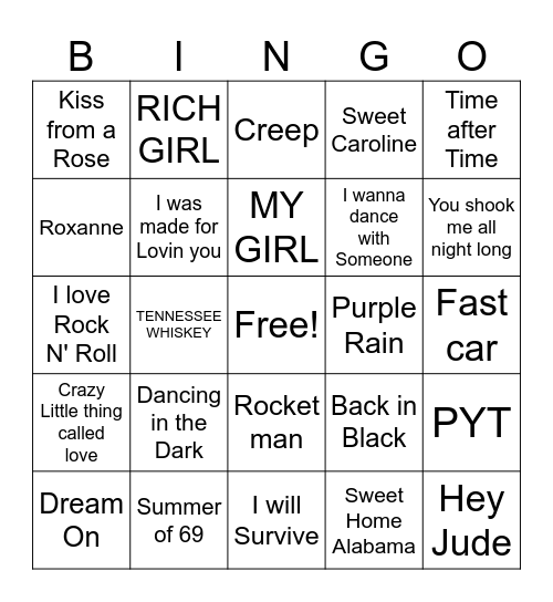 MUSIC BINGO Card