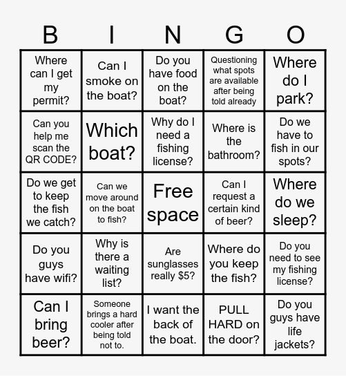 Stupid question BINGO Card