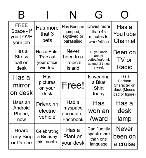 Employee Appreciation BINGO Card