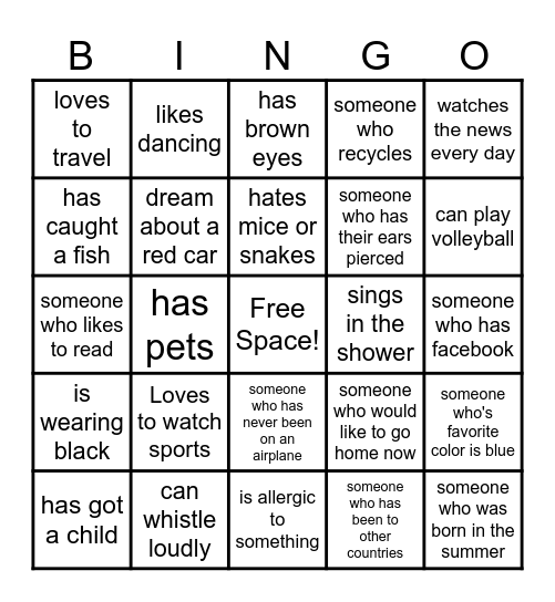 Adult ESL Bingo Card