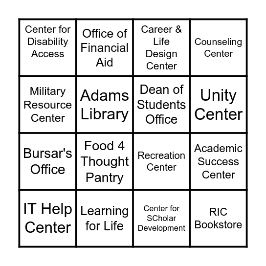 RIC Resources Scavenger Hunt Bingo Card