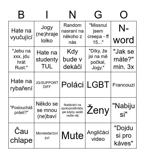 Zví zví Bingo Card