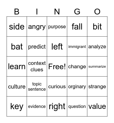 ALD Unit 1 Bingo Card