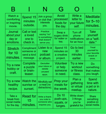 January Wellness Bingo Card