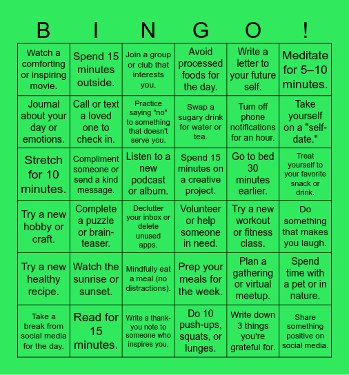 January Wellness Bingo Card