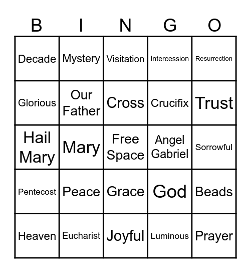 The Holy Rosary Bingo Card