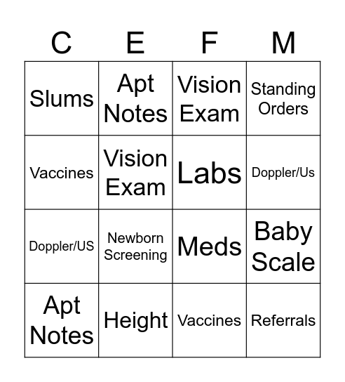 Chart Scrub Bingo Card