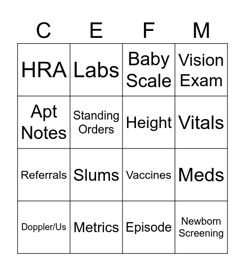 Chart Scrub Bingo Card