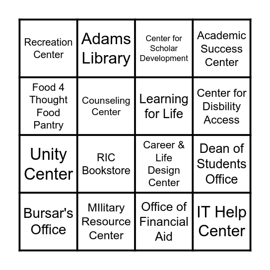 RIC Resources Transfer Student Scavenger Hunt Bingo Card