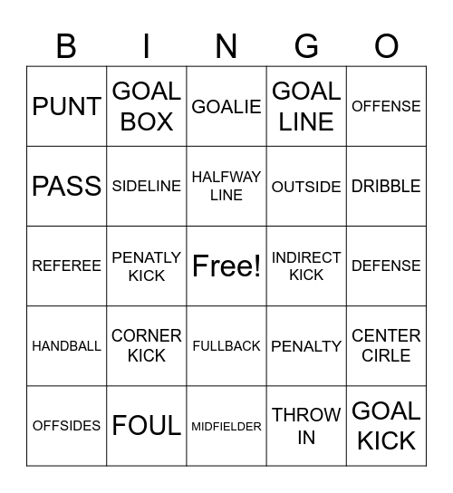 SOCCER BINGO Card