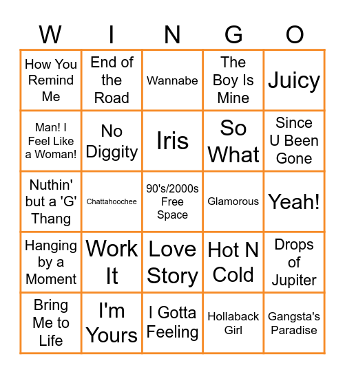 90/2000s Bingo Card