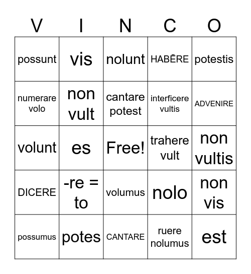 Conjugation, Irregular, & Simple sentences Bingo Card