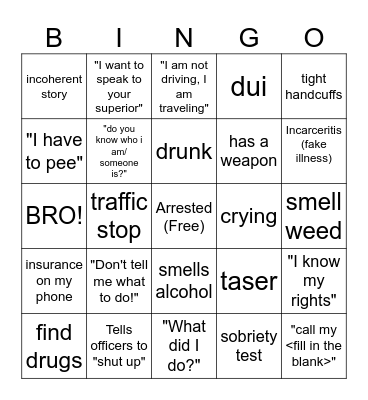 Body Cam BINGO Card