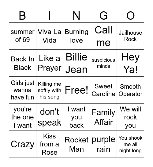 Music Bingo Card