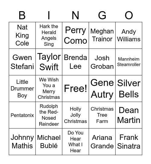 Christmas Music Bingo Card