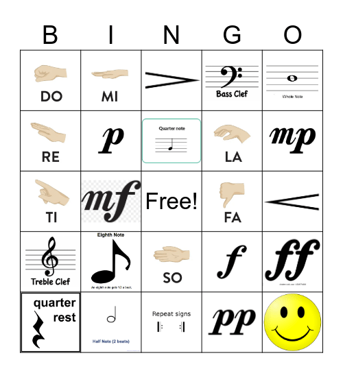 5th grade music bingo Card