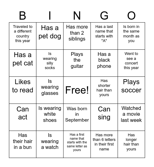Find Someone Who Bingo Card