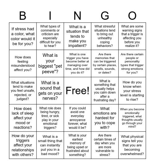 Events, Triggers and Behaviors Bingo Card