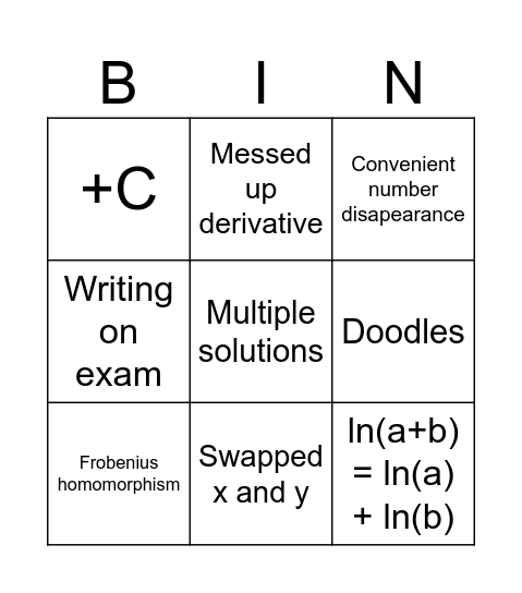 Exam Bingo Card