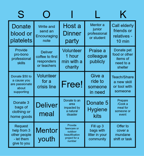 Serving Others in Loving Kindness BINGO Card