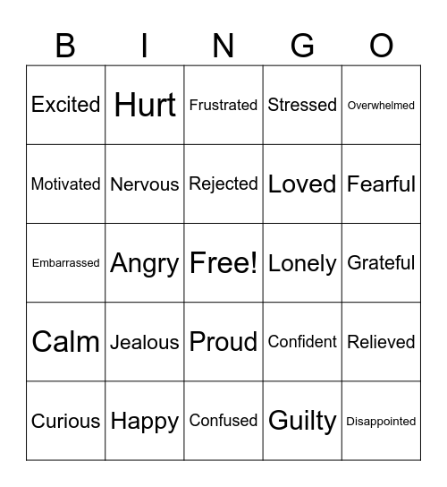 Emotions Bingo Card