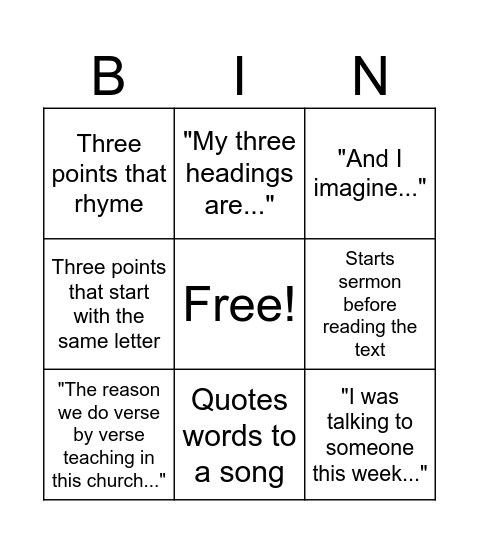 Russ Sermon Bingo Card