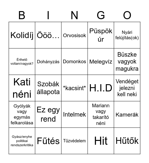 Koligyűlés 2026 Bingo Card