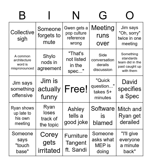 RYAN & JIM MEETING SURVIVAL BINGO™ Bingo Card
