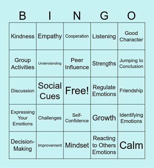 Social Skills Bingo Card