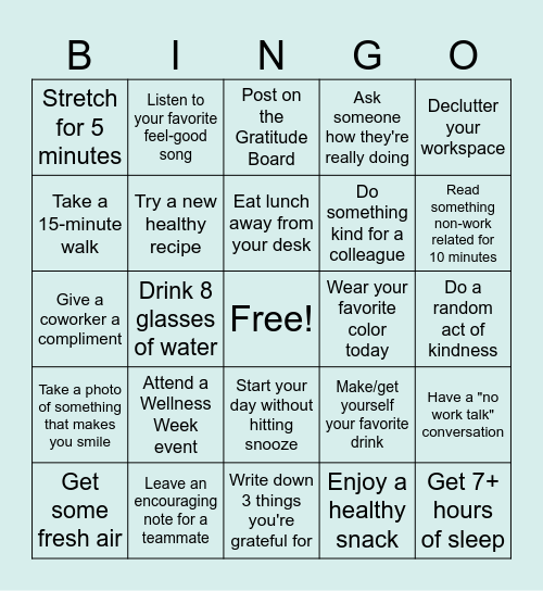 Wellness Week 2026 Bingo Card