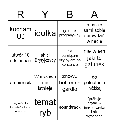 Rybne Bingo Card