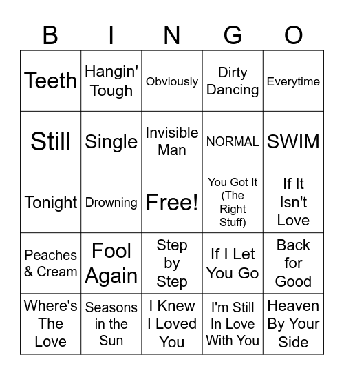 Boy Band #2 Bingo Card