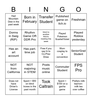 VGDC 26-27 Bingo Sheets Bingo Card