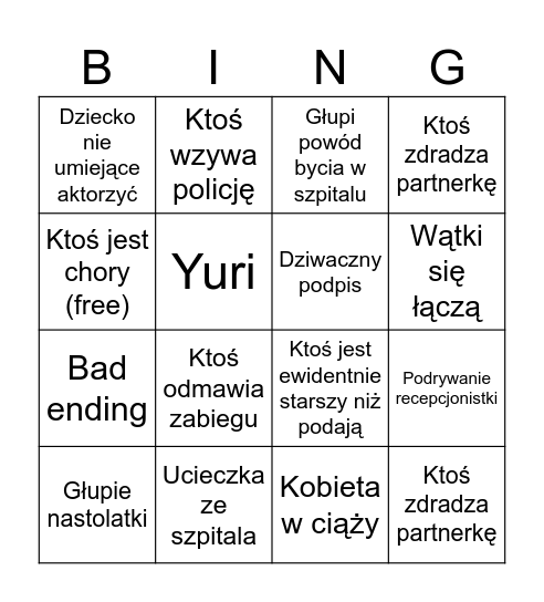 Szpital bingo Card