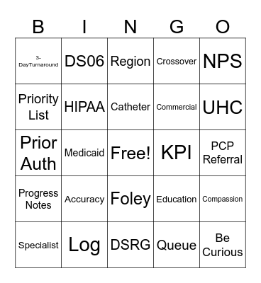 Insurance Specialist - BINGO Card
