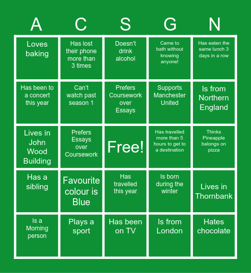 ACS Human Bingo! Bingo Card
