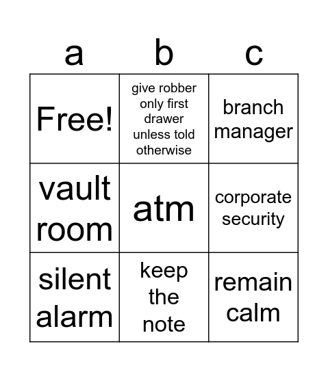 what to do: robbery Bingo Card