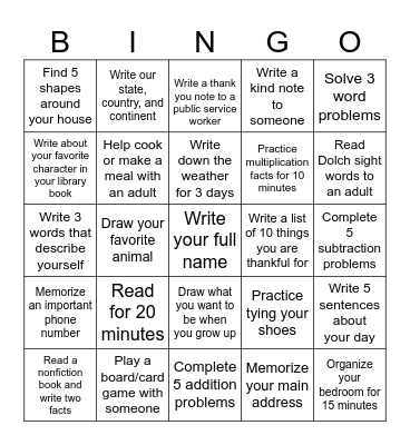 October Challenge Bingo Card
