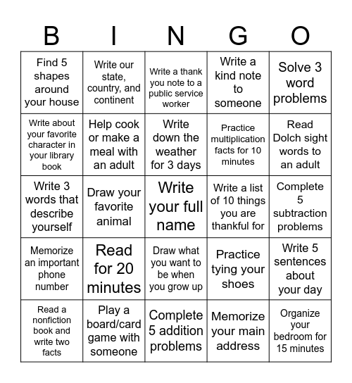 October Challenge Bingo Card