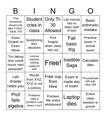 LETU Engineering Bingo Card