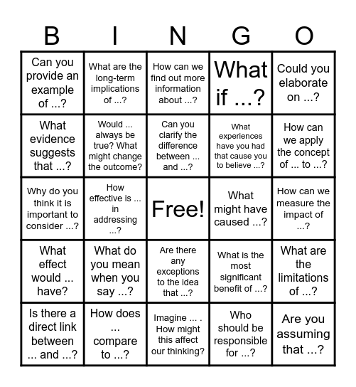 Question Stem BINGO Card